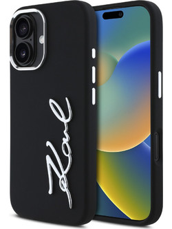Karl Lagerfeld Signature Metal Logo Collection Hard Case Θήκη προστασίας από σιλικόνη - iPhone 16 Μαύρο - KLHCP16SSCMSMVK