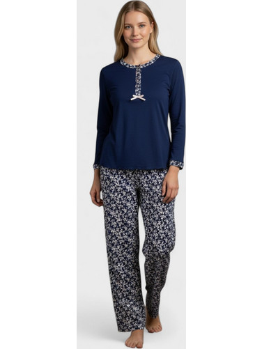 Γυναικεία Πιτζάμα Βαμβακερή Collection Navy Blossom CL26132-1-Μπλε