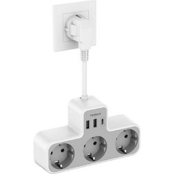 Πρίζα Ρεύματος Τοίχου Tessan 6 σε 1 Power Strip (TS-323X-C) - 3x Schuko, 2x USB, 1x Type-C - 15 cm TS-323X-C