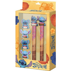 Disney Stitch Pen + Pencil + 4 erasers pack
