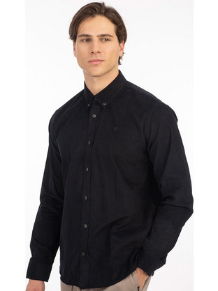 Rebase Ανδρικό Πουκάμισο Κοτλέ Μακρυμάνικο Slim Fit Μαύρο 242-RGS-5005