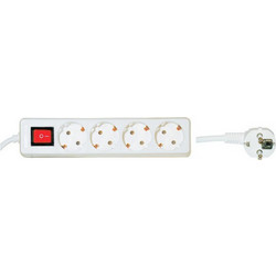 Πολύμπριζο 4 Θέσεων Λευκό Schuko Power Switch 4 Ports 16A 1.5m White HT-GBK04