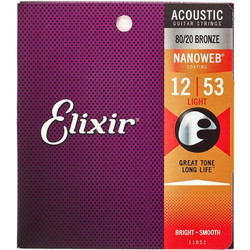 Elixir Strings 11052 Σετ 6 Χορδές Ακουστικής Κιθάρας 80/20 Bronze 11-52" Light Tension