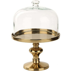 Τουρτιέρα Με Καπάκι Και Πόδι Kolde 025998 20x20x29cm Gold Αλουμίνιο,Γυαλί