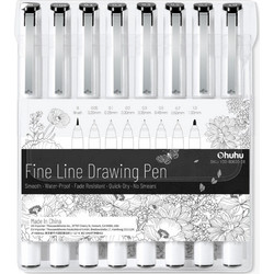 Ohuhu Fineliners Μαύροι Μαρκαδόροι Ζωγραφικής 0.2mm Λεπτοί Σετ 8τμχ_Y30-80600-28