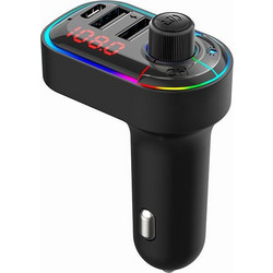 3 σε 1 Bluetooth Αναμεταδότης Αυτοκινήτου FM Transmitter, Hands-Free & Φορτιστής Αναπτήρα με RGB Φωτισμό
