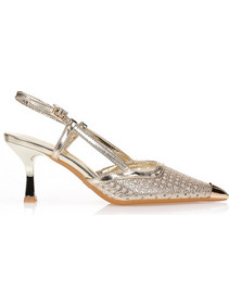Γόβες χρυσές slingback με μεταλλική μύτη