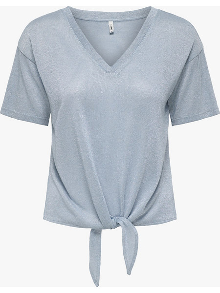 ONLY ONLAMBER S/S KNOT SHINE TOP JRS 15369755-Soft ChambraySilverglitter LightBlue
