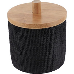 Δοχείο polyresin μαύρο σαγρέ με καπάκι bamboo