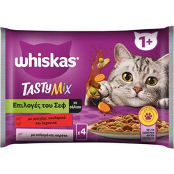 Whiskas Tasty Mix Adult with Beef, Poultry & Salmon in Gravy 4x85gr