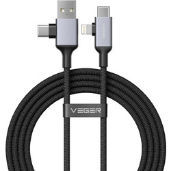 Veger V313 Cable 4in1 USB-A/USB-C to USB-C/Lighting 60W ,1.2m - Μαύρο