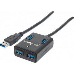 Manhattan 162296 USB Hub 3.0 USB-A με 4 Θύρες USB-A & Εξωτερική Παροχή Ρεύματος