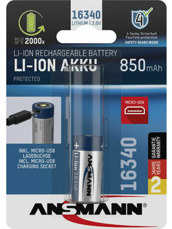 Ansmann 16340 850mAh Micro USB Input 1τμχ