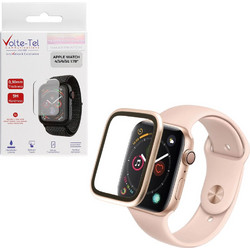 VOLTE-TEL ALUMINIUM TEMPERED GLASS APPLE WATCH 4/5/6/SE 44mm 3D CURVED 1.78in 0.30mm FULL COVER & INSTALLATION TOOL GOLD VOLTE-TEL