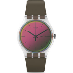 Swatch Polarmy Γυναικείο Ρολόι με Καφέ Καουτσούκ Λουράκι SUOK714