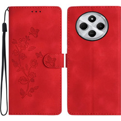 Pattern Xiaomi Redmi 14C 4G Flower Butterfly Embossing Θήκη Βιβλίο - Red