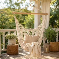 Κρεμαστή Πολυθρόνα Μακραμέ Boho για Κήπο, Μπαλκόνι & Εσωτερικό Χώρο - 60x80cm