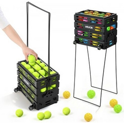 VEVOR Tennis Ball Hopper, Holds 80 Tennis Balls, Pickleball Basket Cart with Wheels for Easy Pick Up, Portable Pickleball Collection Caddy with Heavy-Duty Construction, for Training Carrying Storage