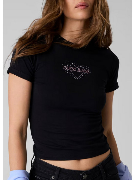 GUESS JEANS GJ RHINESTONE HEART BABY TEE ΜΠΛΟΥΖΑ ΓΥΝΑΙΚΕΙΟ W6YI05K3640-JBLK Black
