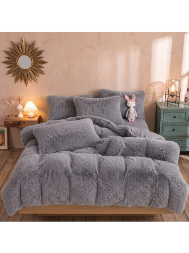 Σετ Κουβερτοπάπλωμα Shaggy Sherpa Γκρι 220x240 cm με 2 Μαξιλαροθήκες 50x70 cm SHA002