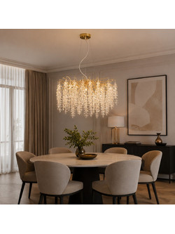 Artekko Chandelier Aura Πολυέλαιος 10φωτος G9 με Διάφανα Κρύσταλλα (56x56)cm Διάφανο