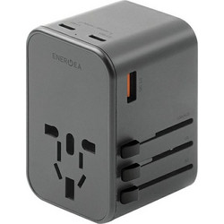 Energea Φορτιστής Τοίχου 1xUSB + 2xUSB-C PD-PPS-QC 3.0 65W 1A2C 4-σε-1 Αντάπτορας Ταξιδιού US/AU/EU/UK, Gunmetal