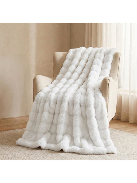 551789 ΚΟΥΒΕΡΤΑ FAUX FUR ΛΕΥΚΟ 160X200ΕΚ