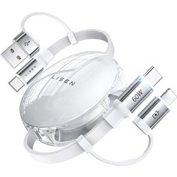 Lisen Καλώδιο Δεδομένων (YL0123030001) 4 Σε 1, Type-C, USB Σε Type-C, Lightning, 60W, 1m, Λευκό