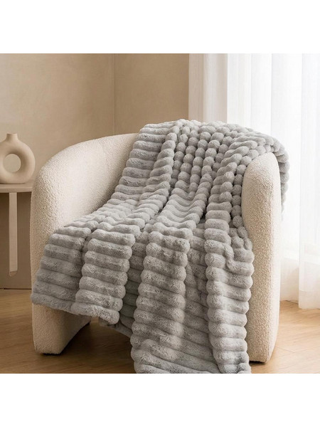 Κουβέρτα faux fur γκρι 200x230εκ