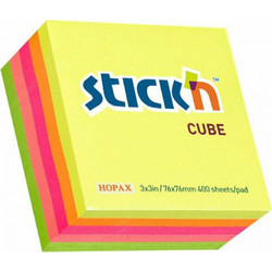 Stick'N Αυτοκόλλητα Χαρτάκια Χρωματιστά Neon 76x76mm 400 Φύλλα