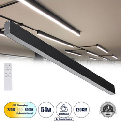 GLOBOSTAR(R) FELIX 61028-S Μοντέρνο Φωτιστικό Οροφής LED 54W 6500lm 120 AC 220-240V IP20 Ρυθμιζόμενο Λευκό CCT με Χειριστήριο από 2700K έως 6000K Dimmable - Lumileds SMD Chip - Μαύρο Ματ - Μ120 x Π3.5