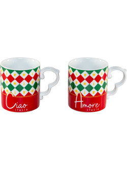 Bialetti Σετ 2 Κούπες Tricolore (Ciao Italia) - Πορσελάνη 300 ml