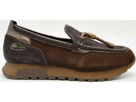 Loafers Γυναικεία Hispanitas Oregon καφέ σουέτ δέρμα με pony λεπτομερείς HI265128-C003