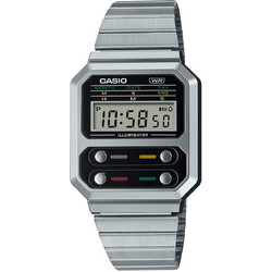 Casio Vintage Ψηφιακό Ανδρικό Ρολόι Χρονογράφος με Ασημί Μεταλλικό Μπρασελέ A-100WE-1AEF