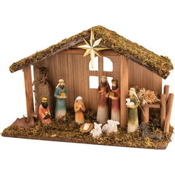 LianosXmas Ξύλινη Χριστουγεννιάτικη Φάτνη 40 x 13 x 26(h)cm SG32085
