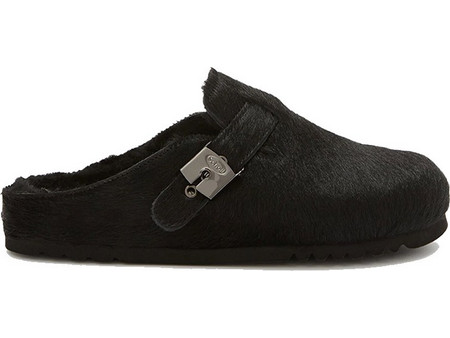 Grace Pony leather mule with faux fur lining Scholl Μαύρο