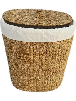 Nerea Oval Καλαθι Με Καπακι 50x50x50cm Seagrass Φυσικο Λευκο Βαμβακι - Liberta