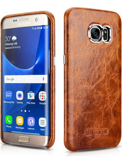 Θήκη ICARER Δερμάτινη Oil Wax Back Cover για SAMSUNG GALAXY S7 EDGE - ΚΑΦΕ
