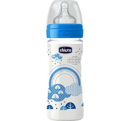 Chicco Well Being Πλαστικό Μπιμπερό με Θηλή Σιλικόνης κατά των Κολικών 0m+ Blue 250ml