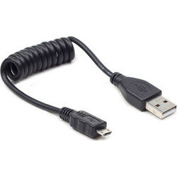 USB A 2.0 To USB Micro M-M Cable 0.6m Spiral Black Καλώδιο Φόρτισης Cablexpert CC-MUSB2C-AMBM-0.6M