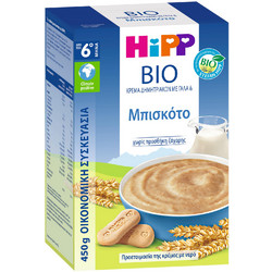 Hipp Bio Βιολογική Βρεφική Κρέμα Δημητριακών με Γάλα και Μπισκότο 6m+ Χωρίς Ζάχαρη 450gr