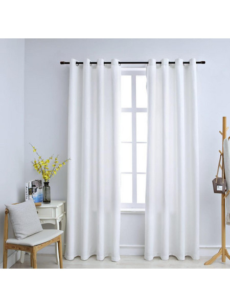 vidaXL Σετ Κουρτίνες Συσκότισης με Τρουκς 140x225 2τμχ Υπόλευκες 134483