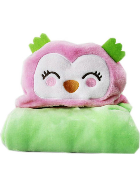 Morven Owl 2145 Κουβέρτα Αγκαλιάς με Κουκούλα Fleece 80x125 Πράσινη Ροζ