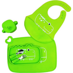 QueenMother Βρεφικό Σετ Φαγητού Σιλικόνης Crocodile Bright Green 6τμχ