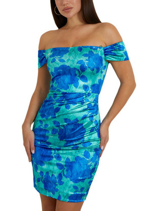 Guess Camila Mini Καλοκαιρινό Βραδινό Φόρεμα Floral Μπλε W4RK62KBSQ0-P7OZ
