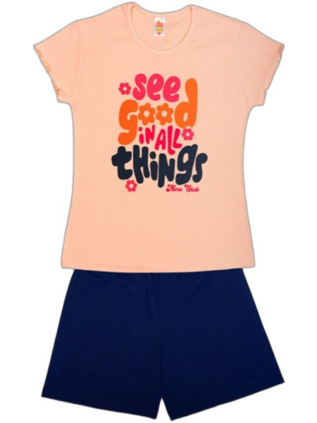 Nina Club Good Things Παιδική Πιτζάμα Βαμβακερή Καλοκαιρινή Σομόν Navy Μπλε 153-24
