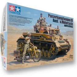 Tamiya Panzerkampfwagen IV Ausf.F & Motorcycle North Africa Συναρμολογούμενο Πλαστικό Μοντέλο Τανκ 1:35