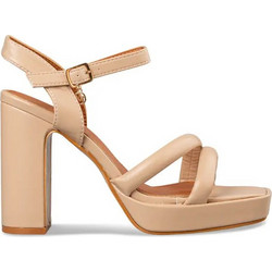 Envie Shoes Γυναικεία Πέδιλα Δερμάτινα Nude με Χοντρό Πολύ Ψηλό Τακούνι και Φιάπα E15-19147-36