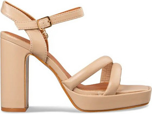 Envie Shoes Γυναικεία Πέδιλα Δερμάτινα Nude με Χοντρό Πολύ Ψηλό Τακούνι και Φιάπα E15-19147-36