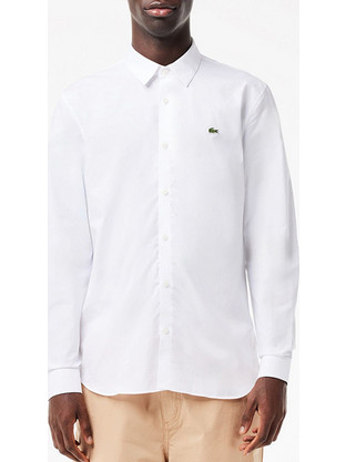 Lacoste Ανδρικό Πουκάμισο Βαμβακερό Μακρυμάνικο Slim Fit Λευκό 3CH5620-001